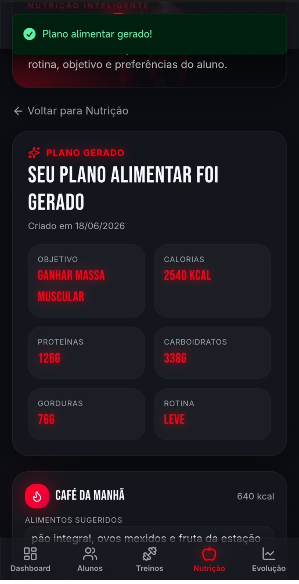 Plano gerado